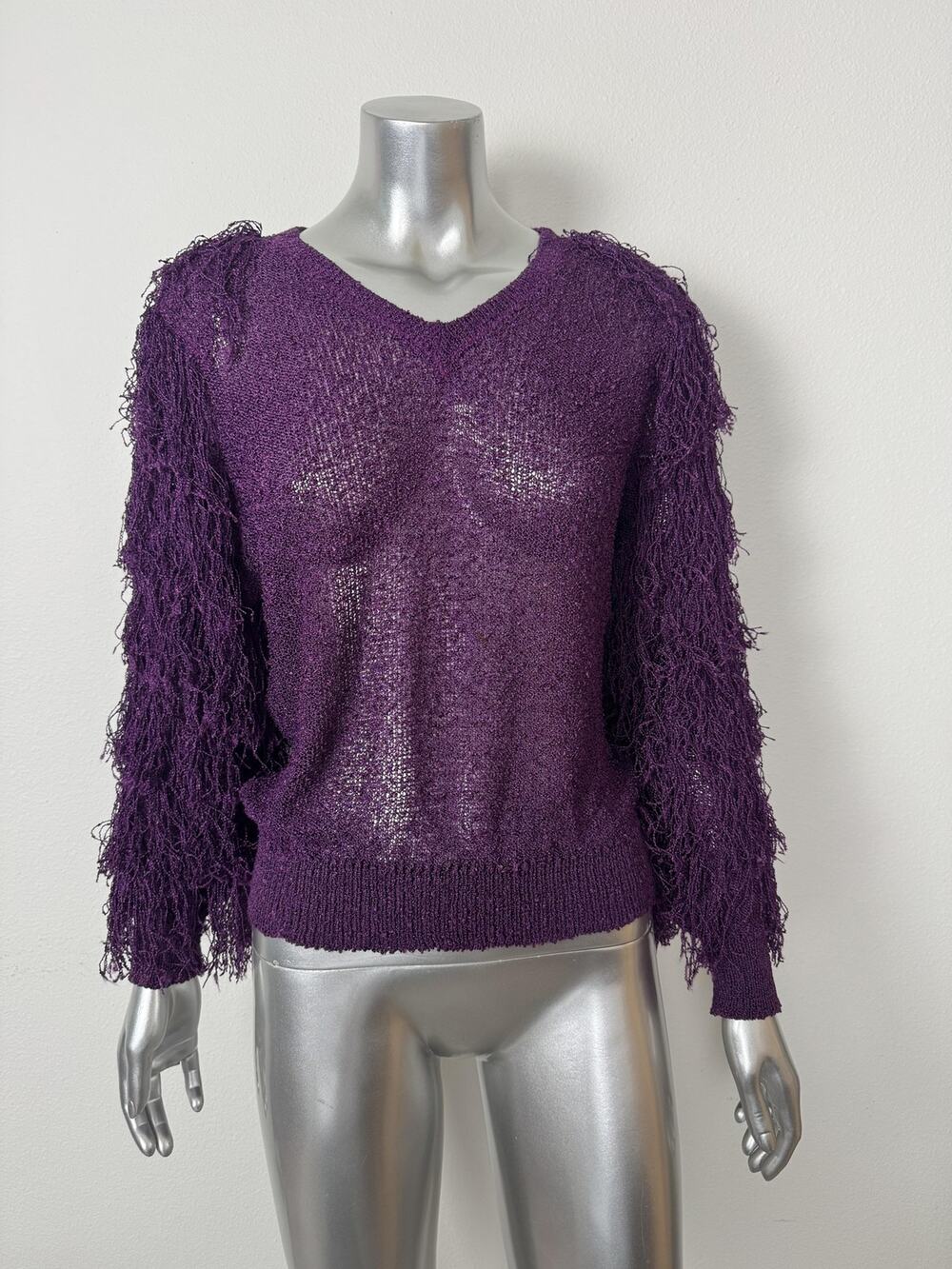 Vintage Lillie Rubin Sweater Womens XS Purple Fringe Retro 90s Bohemian Pullover